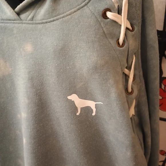 VICTORIA'S SECRET PINK Blue Hoodie with Lace-Up Sides L - Picture 2 of 6